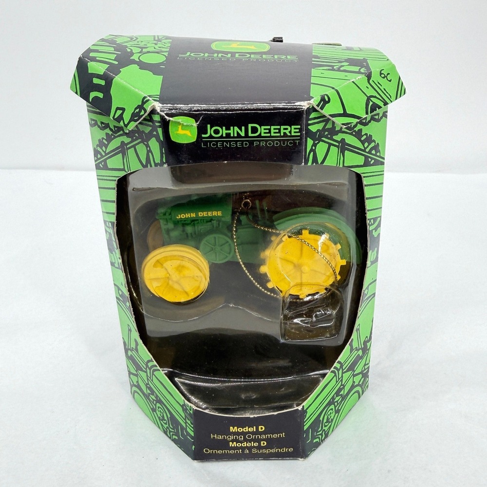John Deere Tractor Ornament Green Yellow Vintage Christmas Holiday Farm w/ Box